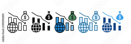 Economic Downturn Icon Set Multiple Style Collection
