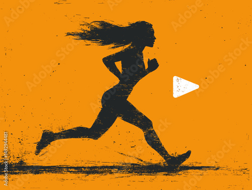 Dynamic Dash: An illustration of a silhouetted figure of a woman, caught mid-stride, symbolizing the spirit of running and energy in a dynamic, artistic composition.