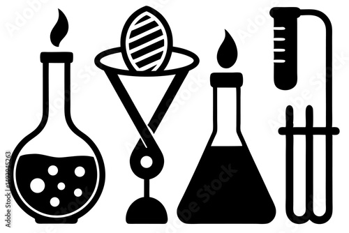Vector set of laboratory chemistry glass tube and bottle icons