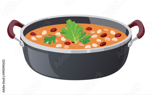 Classic Bean Soup in Deep Bowl - Vector Illustration