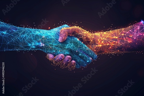 Abstract Digital Handshake: AI, Technology, Data Exchange Illustration