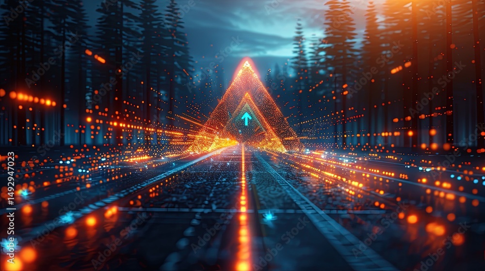 Fototapeta premium Abstract Geometric Triangles Vector, Colorful Shapes, Glowing Road, Modern Design