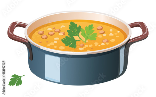 Bean Soup with Creamy Yellow Base - Vector Illustration