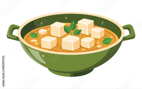 Tofu Miso Soup - Vector Illustration