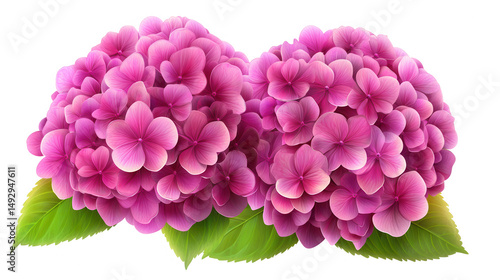 Beautiful pink hydrangea flowers in full bloom on PNG transparent background