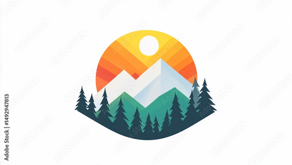 Fototapeta premium Sunset Mountain Landscape Logo.