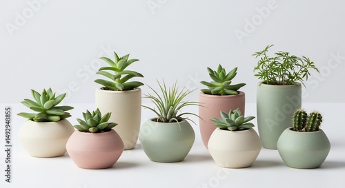 Wallpaper Mural Soft light illuminates vibrant succulents potted neatly in pastel ceramic containers.. AI Generated Torontodigital.ca