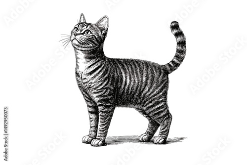 Bengal Cat Etching Art, Hand-drawn Pet Portrait, Vintage Style Animal Sketch, Retro Feline Illustration, Monochrome Drawing, Antique Look Cat Artwork, trendy wall decor,