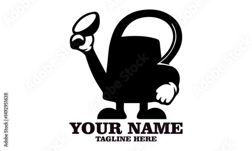 Cheerful watering can mascot character waving vector illustration. Watering can illustration for gardening and plant care vector logo design and watering can logo art