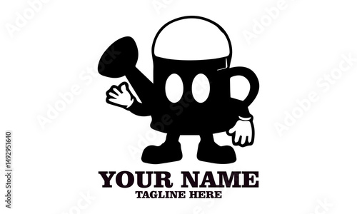Cheerful watering can mascot character waving vector illustration. Watering can illustration for gardening and plant care vector logo design and watering can logo art