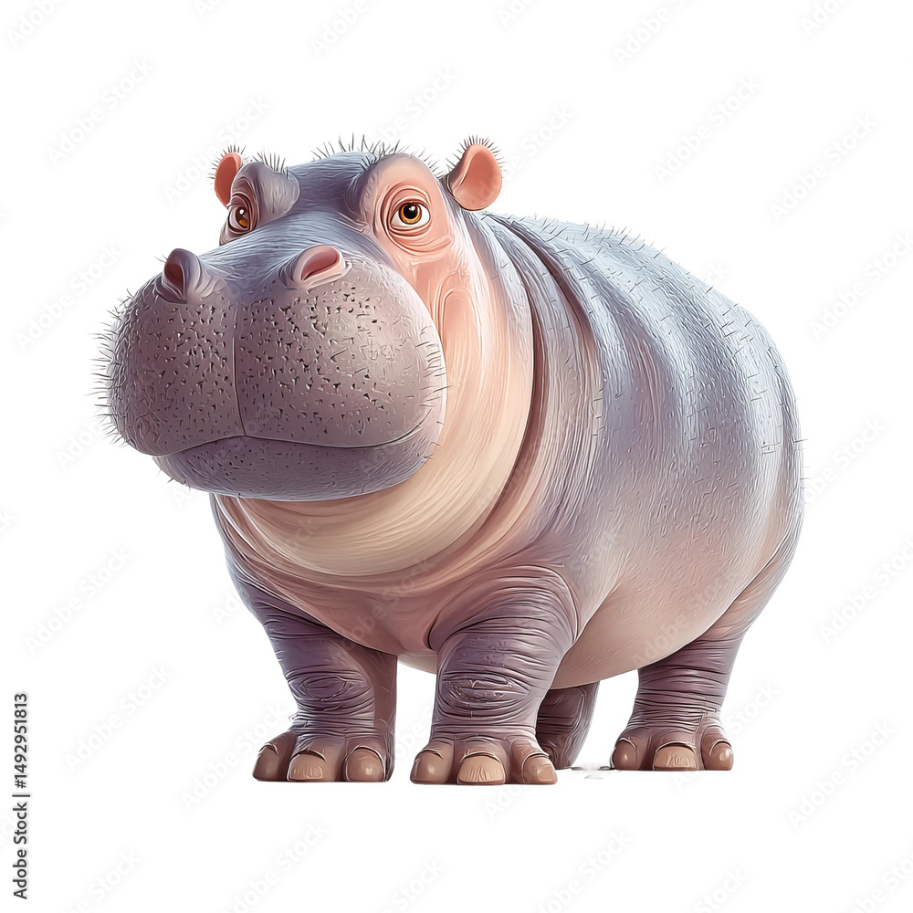 Cute cartoon hippopotamus standing on white background Cute cartoon hippopotamus standing on white background