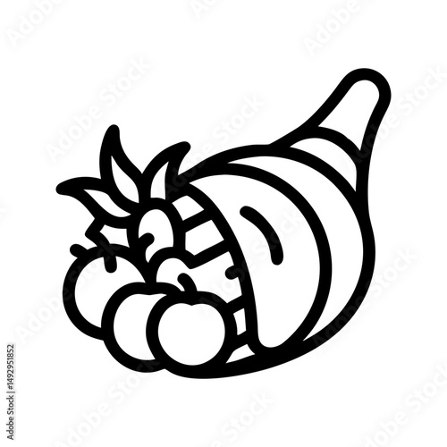 Cornucopia autumn harvest icon. Horn of plenty symbolizing seasonal abundance.