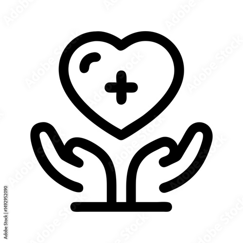 Wellness hands care icon. Hands with heart symbolizing compassionate health support.