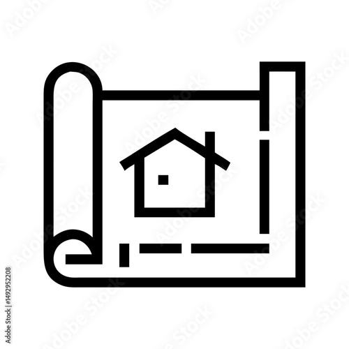 House blueprint design icon. Blueprint with house plan guiding renovation projects.