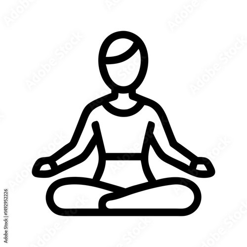 Meditation pose wellness icon. Figure in pose promoting mindful relaxation practice.