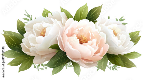 Elegant floral arrangement of white and soft peach peonies PNG transparent background