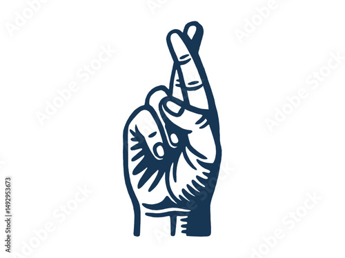 hand with crossed fingers engraving vector illustration