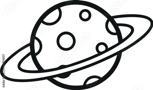 "Outlined planet with one moon or satellite orbiting it, vector style."
