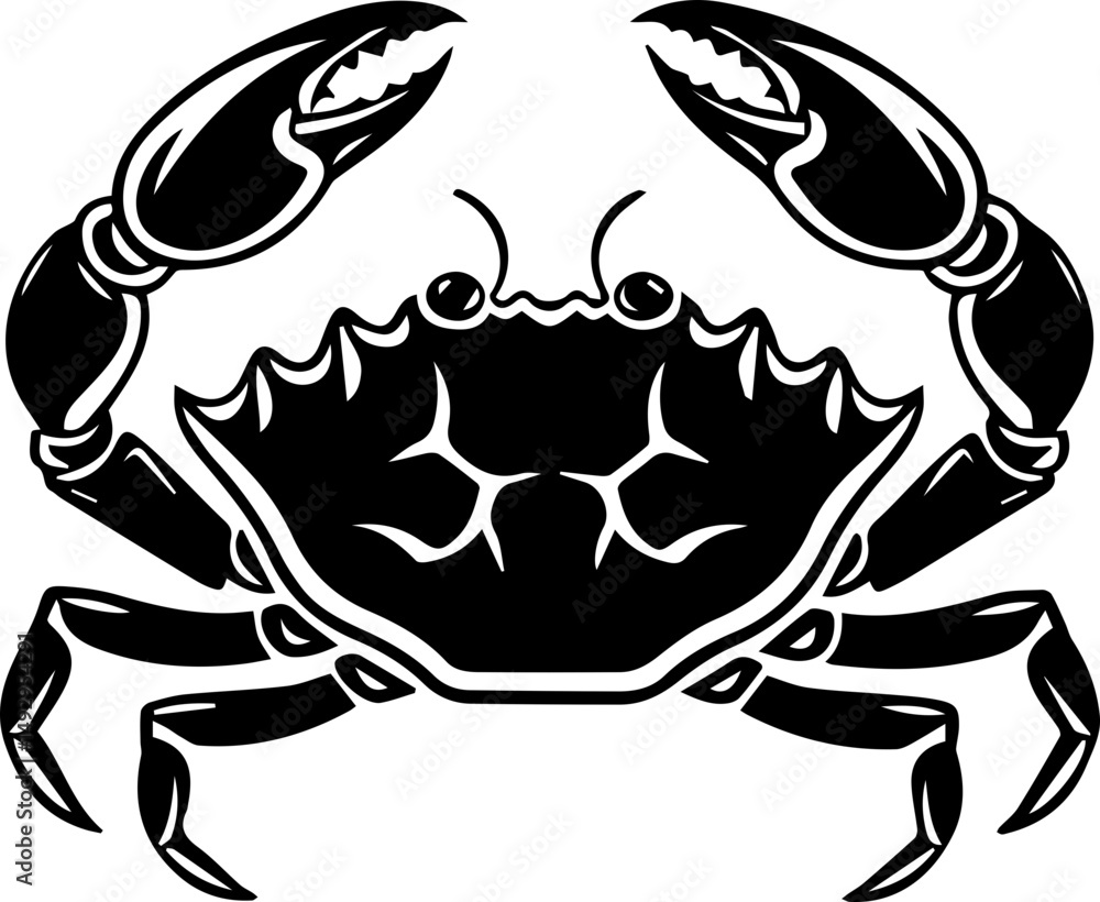 Obraz premium Crab Vector Icon, Minimalist Black and White Sea Animal Silhouette