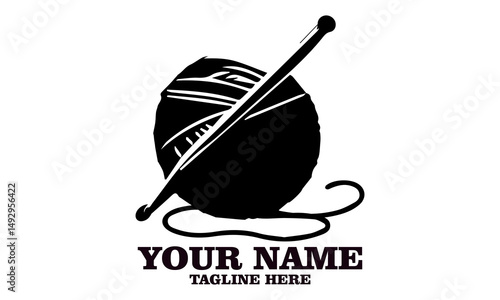 illustration knitting, crocheting. ball of wool and crochet hook isolated on white background. Handmade crochet and knitting logo design, Handmade crochet and knitting vector illustration