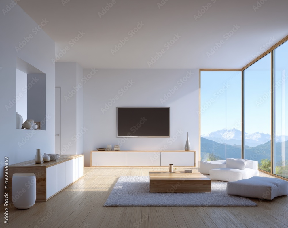 Fototapeta premium Modern living room interior with mountain view