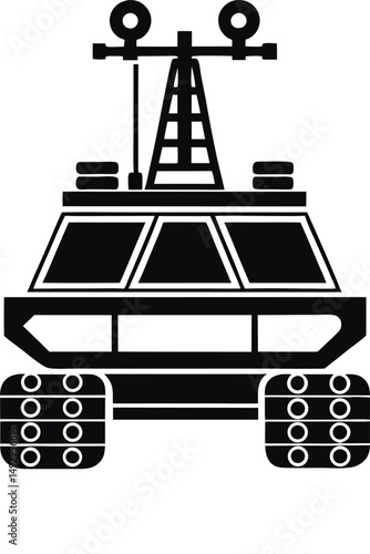 "Mars rover or space robot vehicle icon, outlined in vector style."


