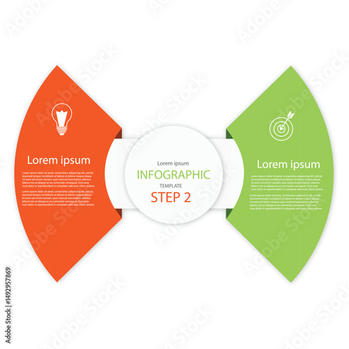 Circular vector infographic template divided into 2 parts. Cycle diagram with 2 options. 2-step circular chart.