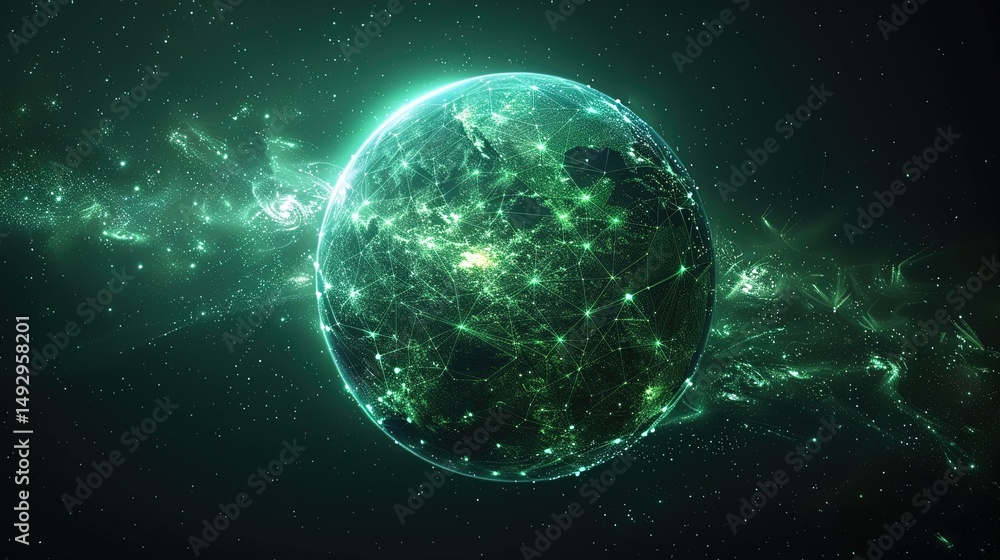 Obraz premium Green Low-Poly Sphere: Abstract Geometric Technology Design