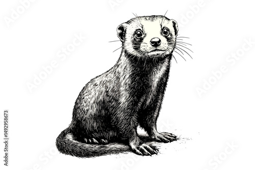 Antique Ferret Engraving, Vintage Mammal Illustration, Hand-drawn Nature Etching, Retro Wildlife Sketch, Monochrome Animal Art, Old Engraving Style