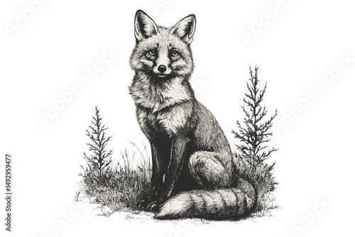 Vintage Fox Engraving, Forest Animal Illustration, Monochrome Etching, Rustic Wildlife Line Art, Old Style Sketch for Interior Decor, Nature Drawing, woodland animal, forest print