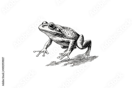 Hand-drawn Frog Illustration, Rustic Amphibian Line Art, Vintage Nature Etching, Wildlife Black Sketch, Monochrome Animal Print, Engraving Style Drawing, retro frog artwork