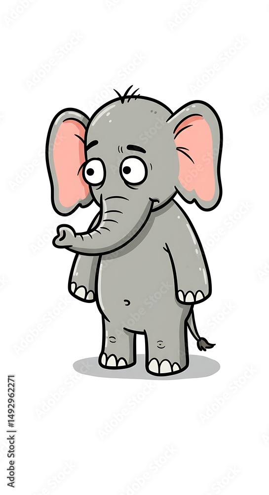 Fototapeta premium Cartoon elephant standing with curious expression