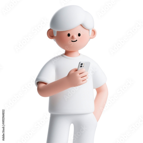 3D cartoon character holding a smartphone
