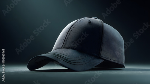 Wallpaper Mural Black Cap in the Spotlight: A solitary, elegantly styled black cap, seemingly floating in a studio environment. The cap's smooth surface catches the light, exhibiting its texture, and shadow. Torontodigital.ca