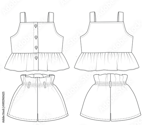 baby Girl Blouse and short 2PCS Outfits Sleeveless pants fashion design template vector