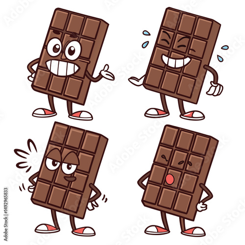 set of cute and funny chocolate bar characters
