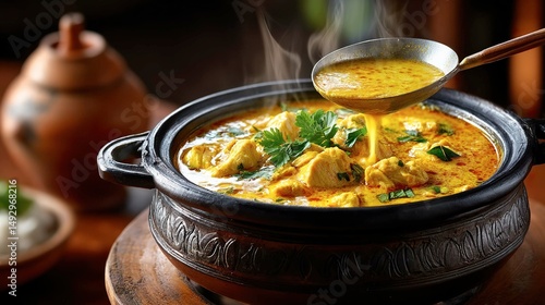 Delicious golden curry in pot