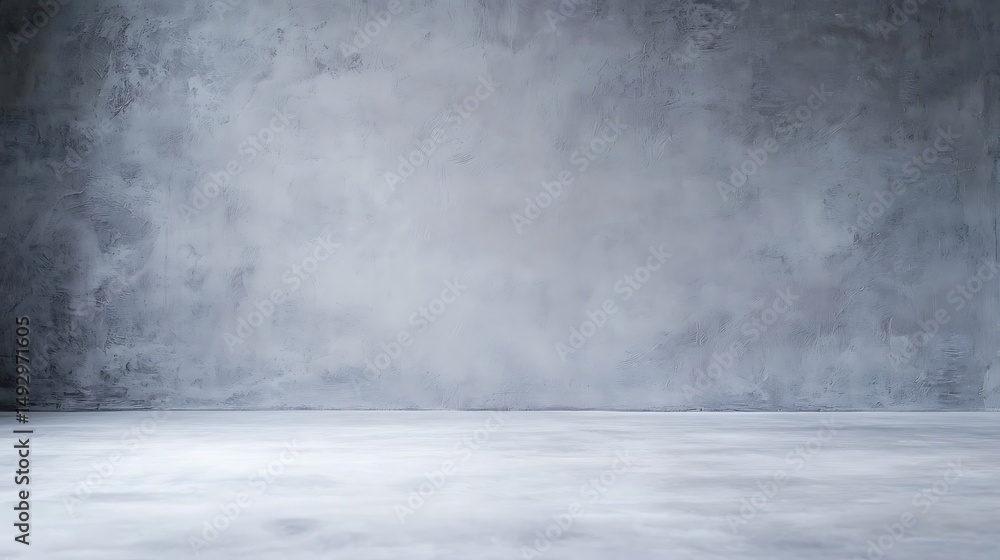 Fototapeta premium Minimalist empty concrete room with a textured gray wall and smooth floor.