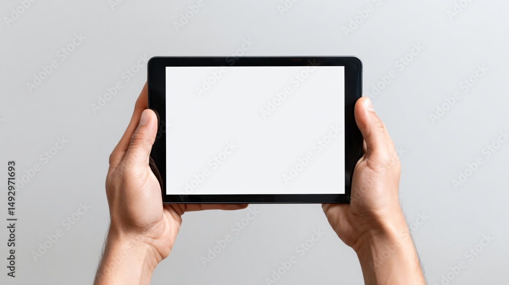 Professional Male Hand Holding Blank White Tablet Computer Professional Male Hand Holding Blank White Tablet Computer