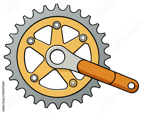 Bicycle Gear Crank and Chainring Mechanism Vector Illustration for Cycling and Bike Repair Concepts