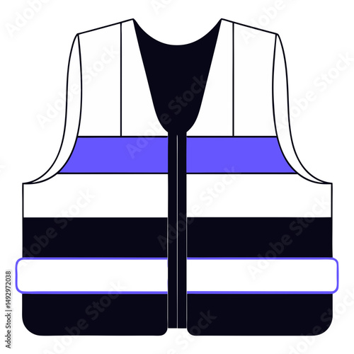 Flat Minimal Style Life Jacket or Safety Vest with Reflective Stripes for Water Safety or Construction