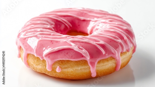 Delicious Pink Glazed Donut on White Background for Food Photography and Designs