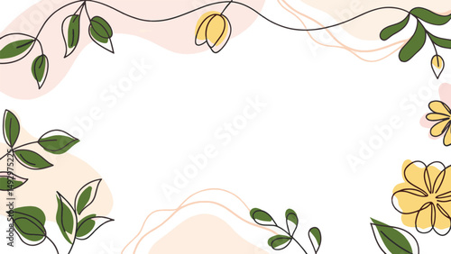 Light-colored backdrop with a decorative border of flowers and leaves in soft colors.