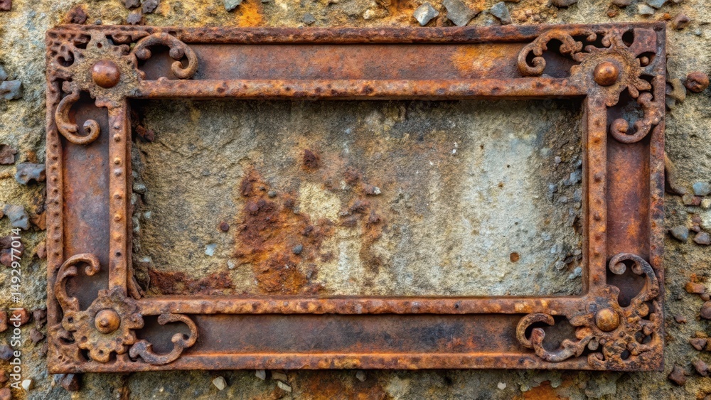 Fototapeta premium Weathered cast iron frame in ruin, weathering, rusty edges, weathering, rusty edges