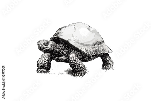 Hand-drawn Animal Sketch, Vintage Nature Etching, Monochrome Reptile Line Drawing, Rustic Wildlife Print, Tortoise Crawling, Scientific Animal Art, old engraving style