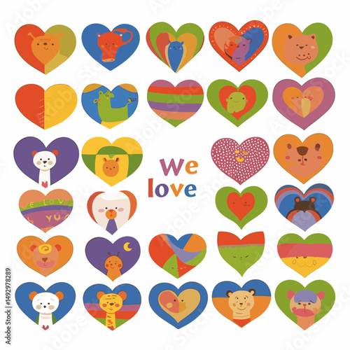 Artistic Heart Collection: A collection of artistically crafted heart shapes with vibrant colors and unique designs, showcasing the essence of love and affection.