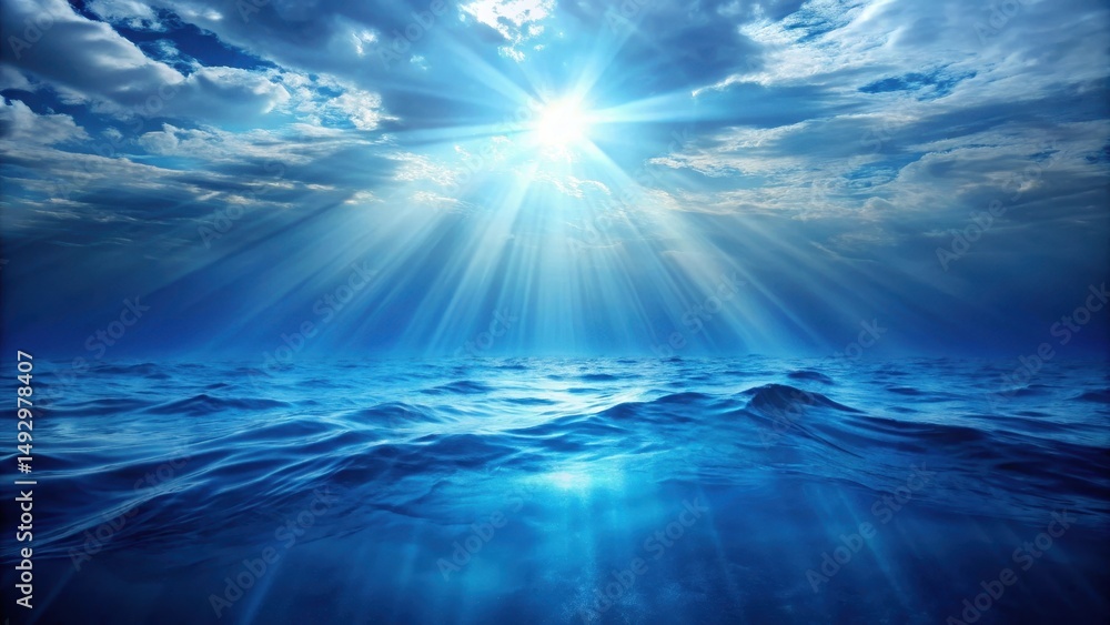 Dark blue ocean water with sunlight shining through, sunlight penetration, ocean depth Dark blue ocean water with sunlight shining through, sunlight penetration, ocean depth