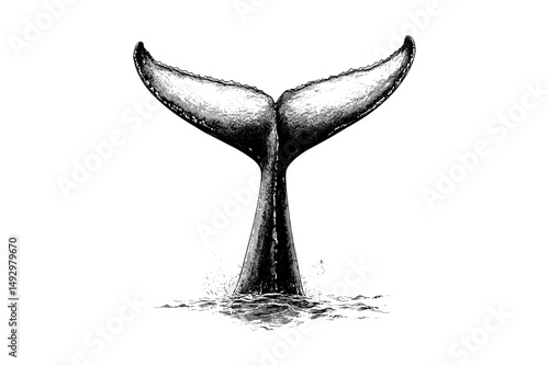 Hand-drawn Whale Tail, Vintage Ocean Life Etching, Monochrome Marine Mammal Sketch, Nautical Animal Print, Wildlife Engraving, Sea Creature Illustration, Old Engraving Style Art