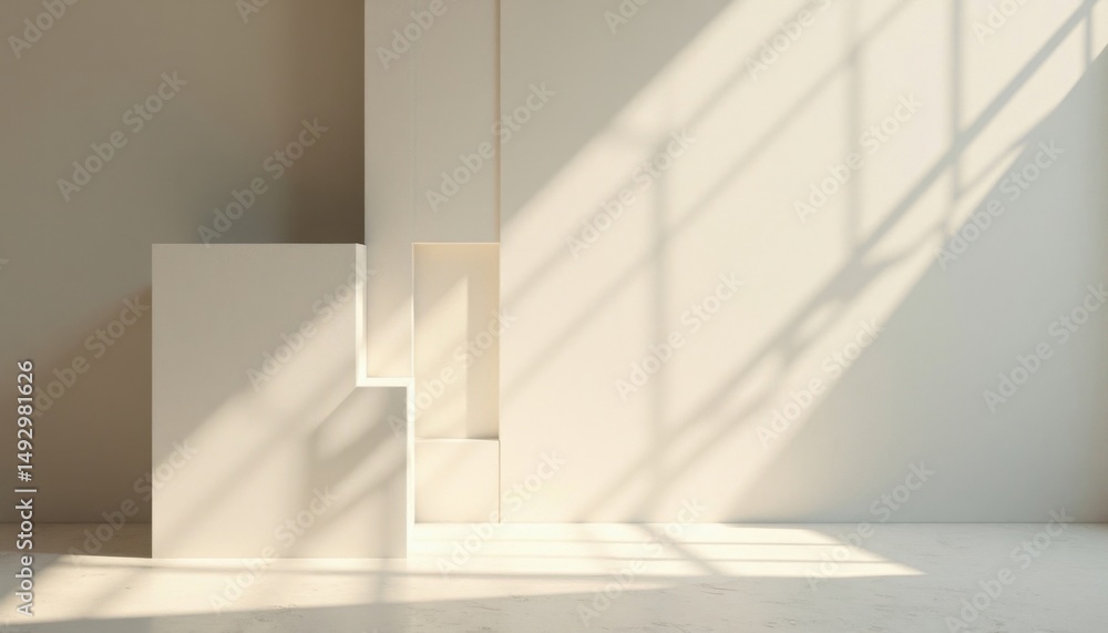 Fototapeta premium Beige Room Featuring Geometric Shapes and Sunlight