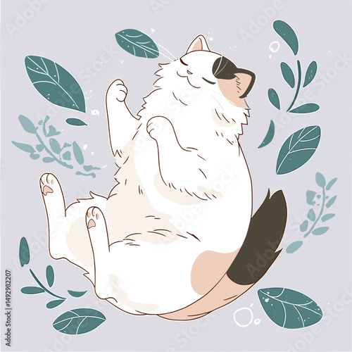 Cat's Blissful Daydream: A charming illustration captures a serene moment of a cat, curled up in a realm of tranquility.